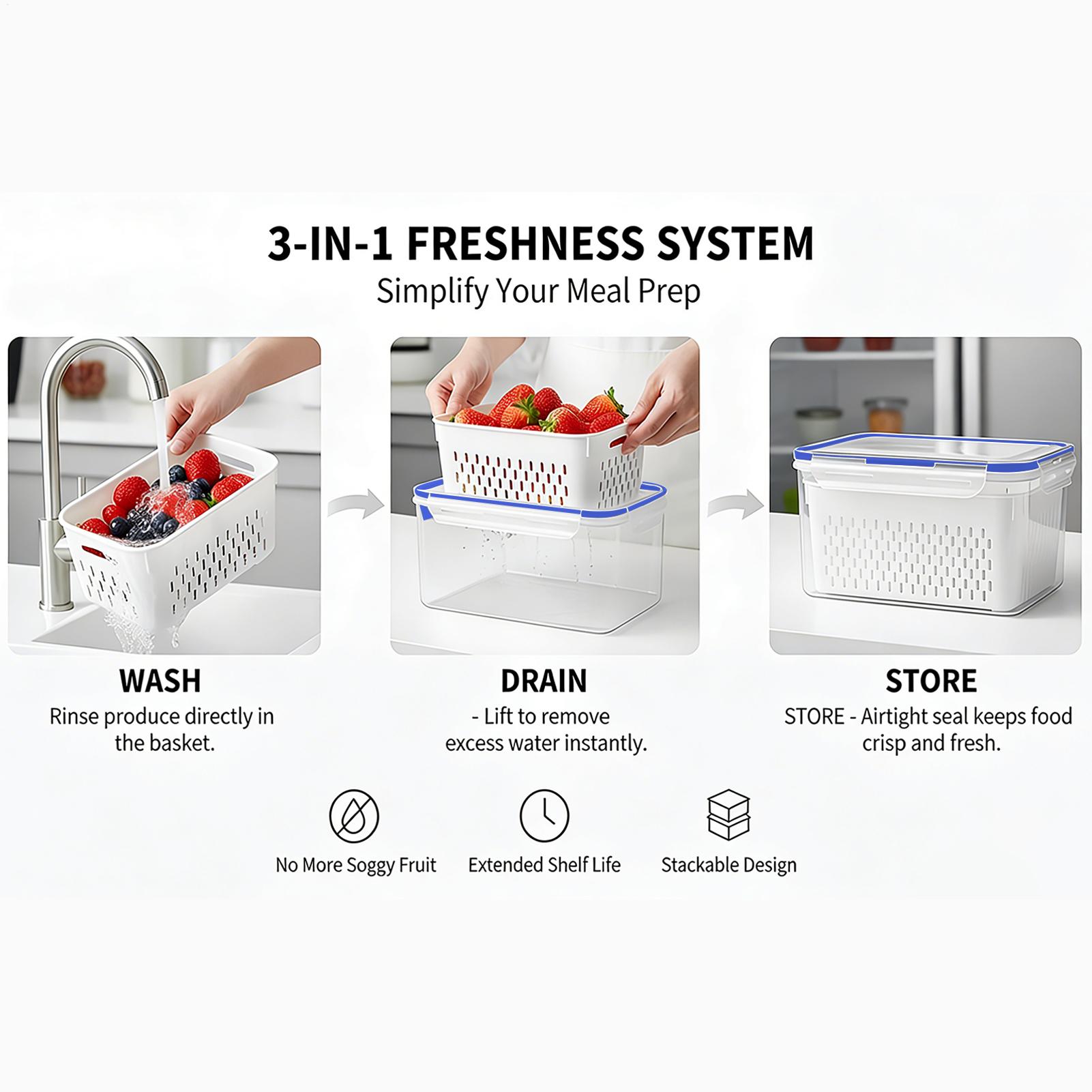 Food Storage With Colander - 4 in 1 식품 보관 용기