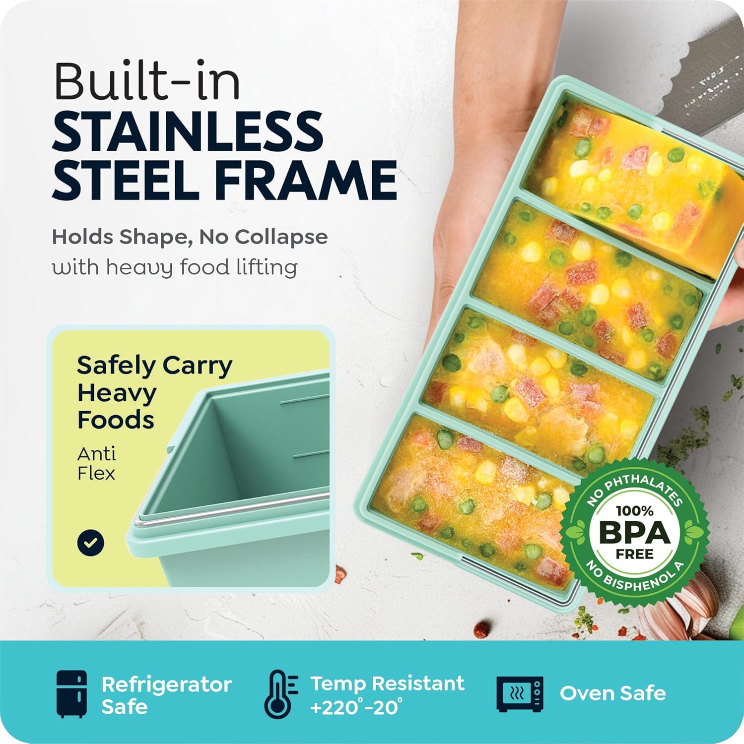 Food Storage Containers Xl - 250ml/500ml 실리콘 싱글 그리드 대형 아이스