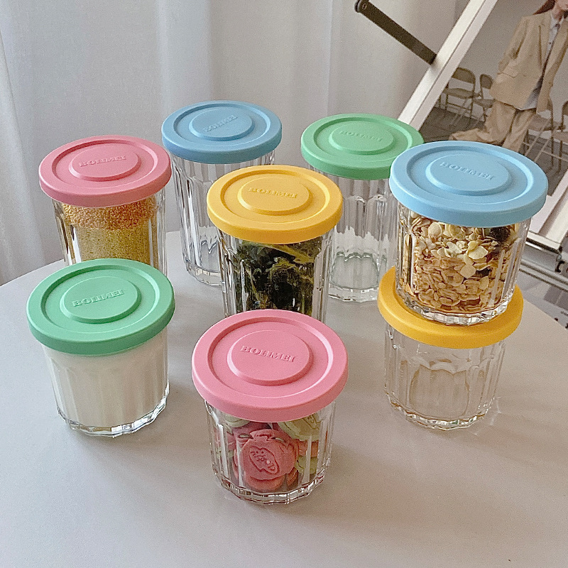 Food Storage Quart - 컬러 커버 유리 밀폐 탱크 보관함,