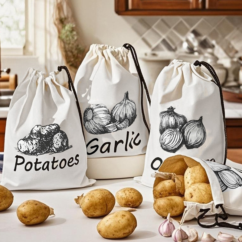Food Storage Zipper Bags - 감자 양파 마늘 패턴 보관 가방