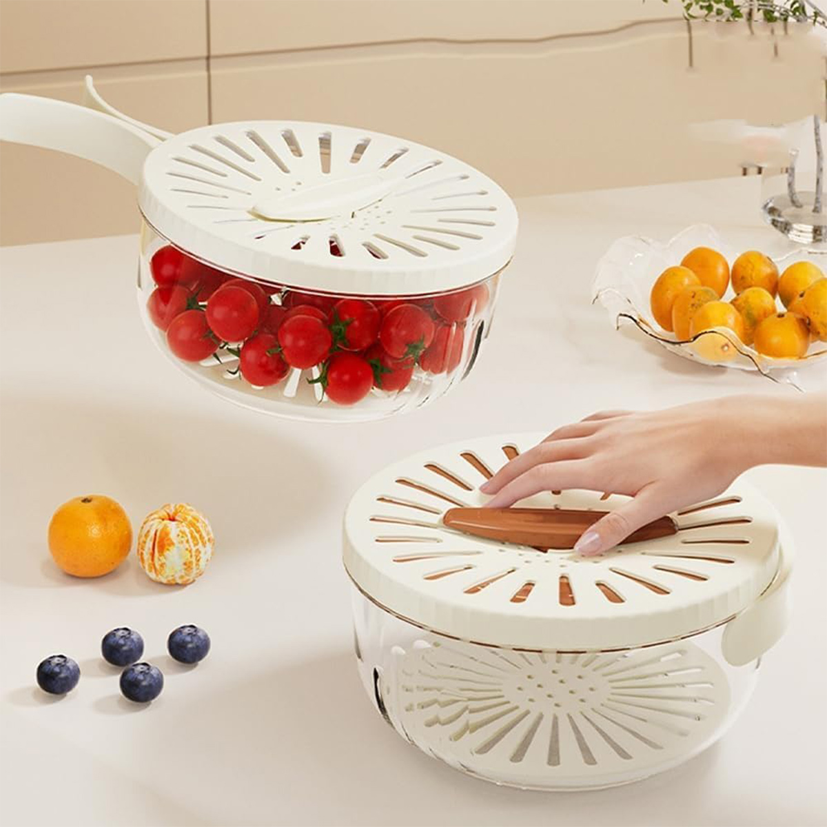 Food Storage With Colander - 뚜껑이 달린 다기능 배수 바구니, 베리