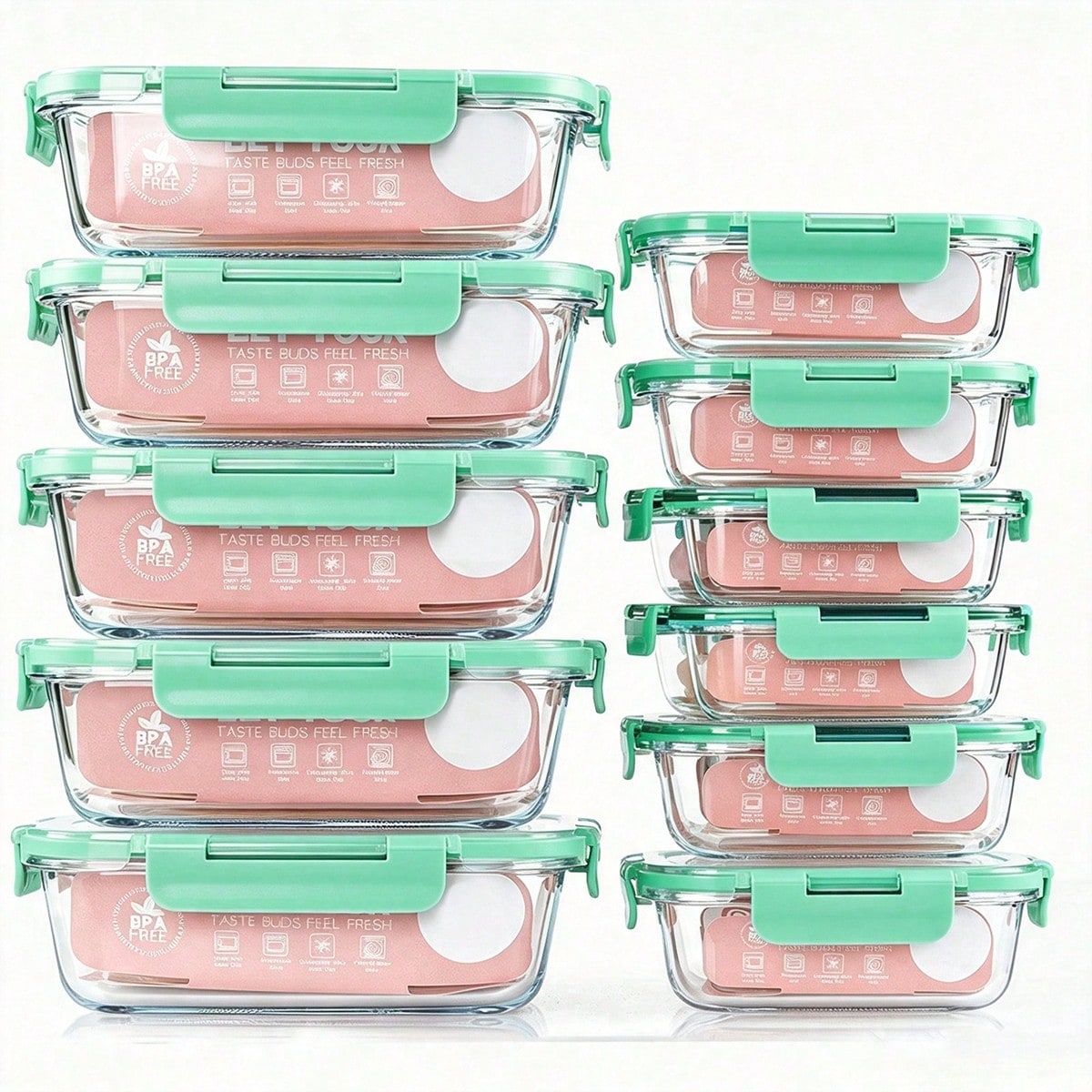 Glass Meal Prep Container - 10개입 유리 식품 보관 용기, 뚜껑이