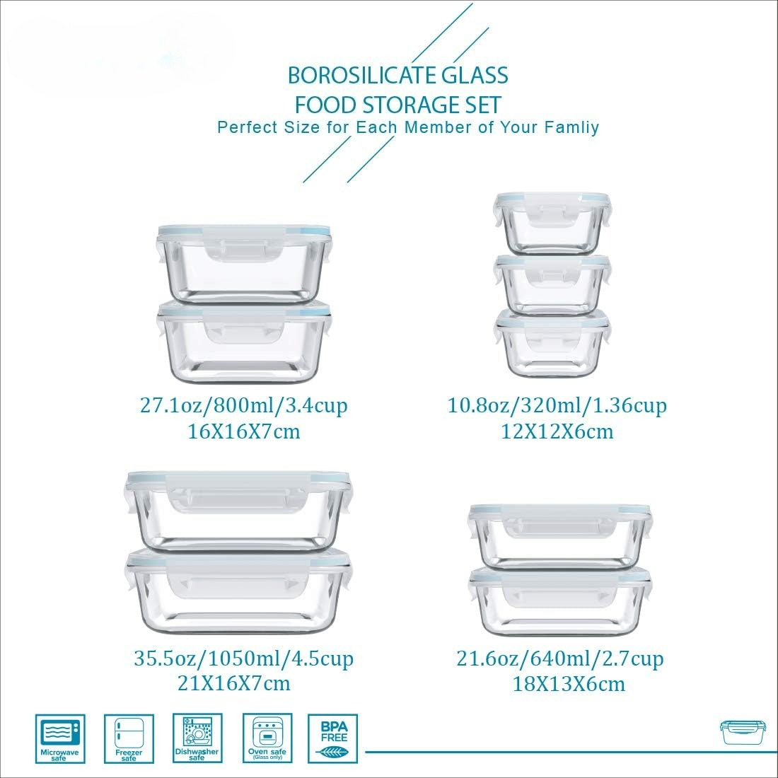 뚜껑이 있는 18개의 유리 식품 보관 용기 세트, 9개 - Glass Meal Prep Container 리뷰 및 가격