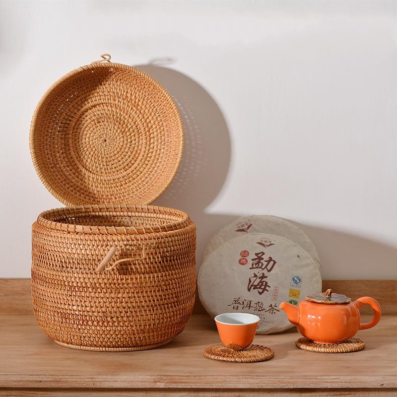 뚜껑이있는 손으로 짠 등나무 차 보관 상자 Puer 티 - Food Storage With Colander 리뷰 및 가격