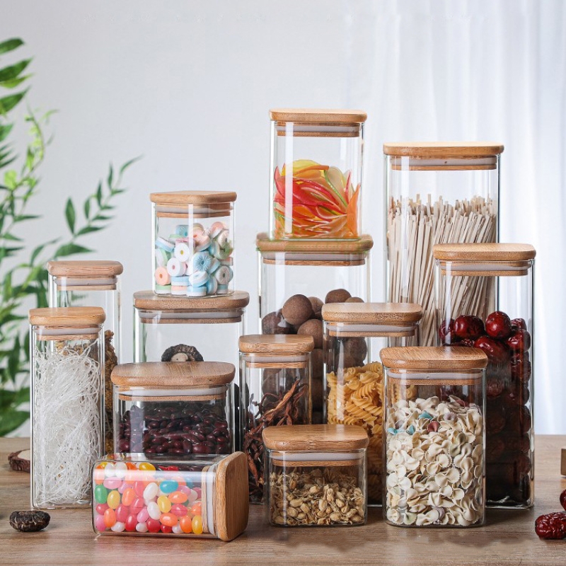 대나무 유리 통 투명 보관 병, 차 콩 및 항아리 사각 - Glass Meal Prep Container 리뷰 및 가격
